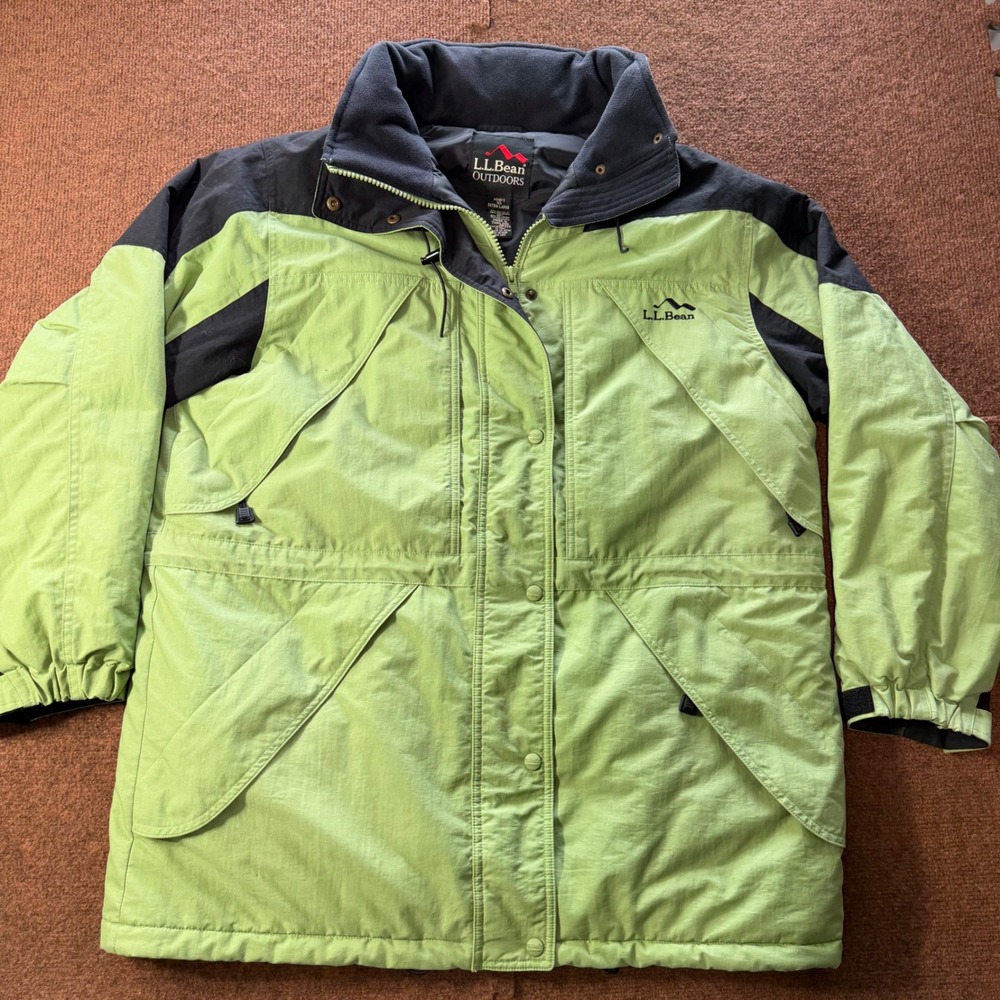 LL‎ Bean Outdoors Womens XL Lime Green Black Thinsulate Parka Jacket 0P926 A+